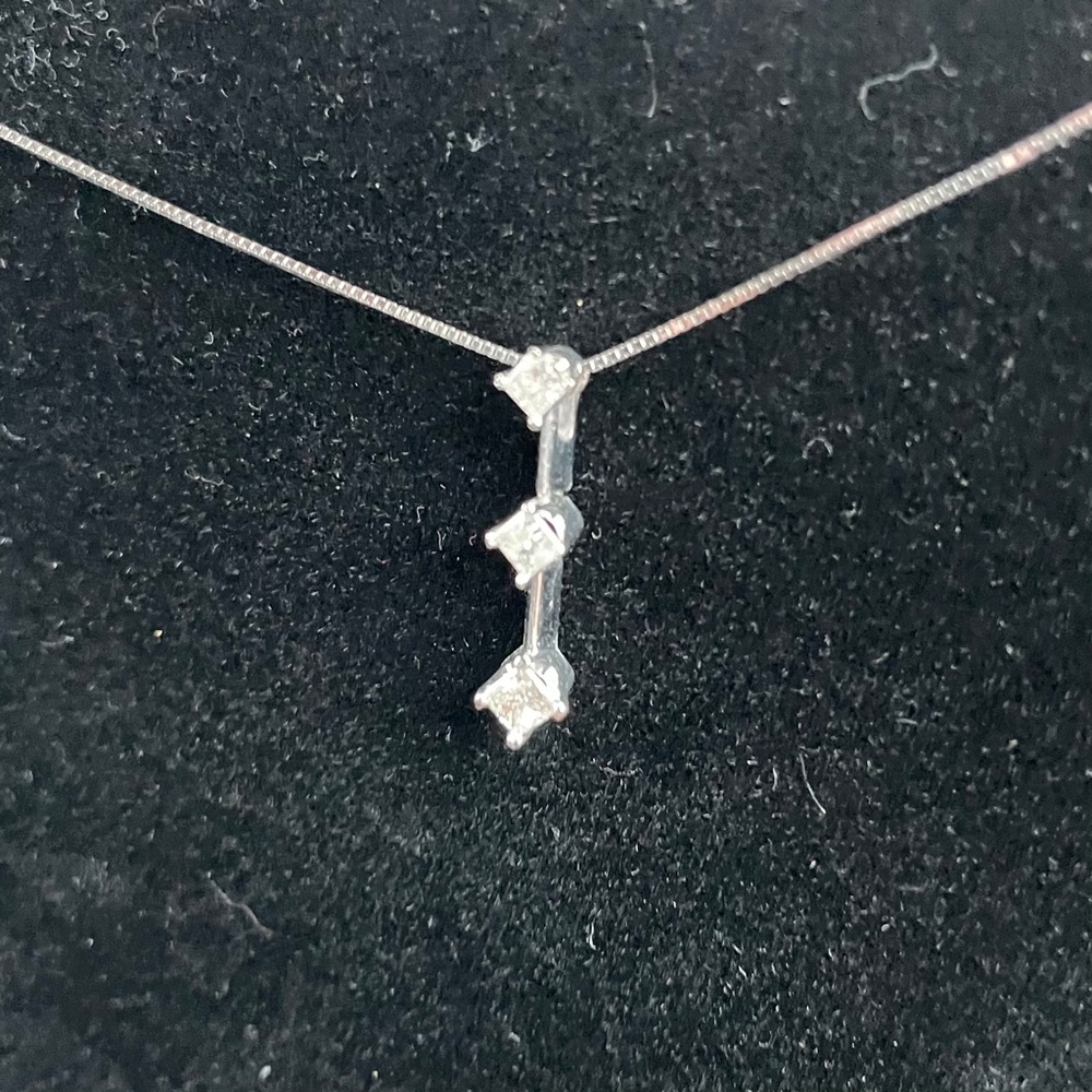 SOLD 3 Diamond 14k White Gold Pendant with chain